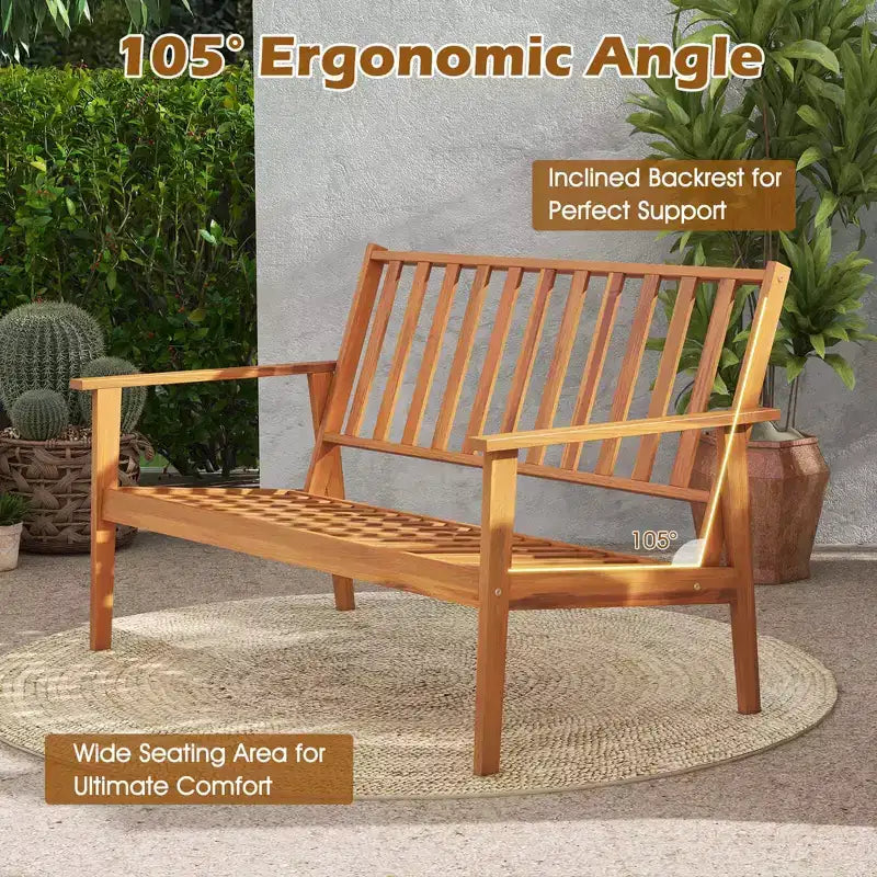 Costway 4 PCS Acacia Wood Patio Furniture Set with Soft Cushions and Coffee Table