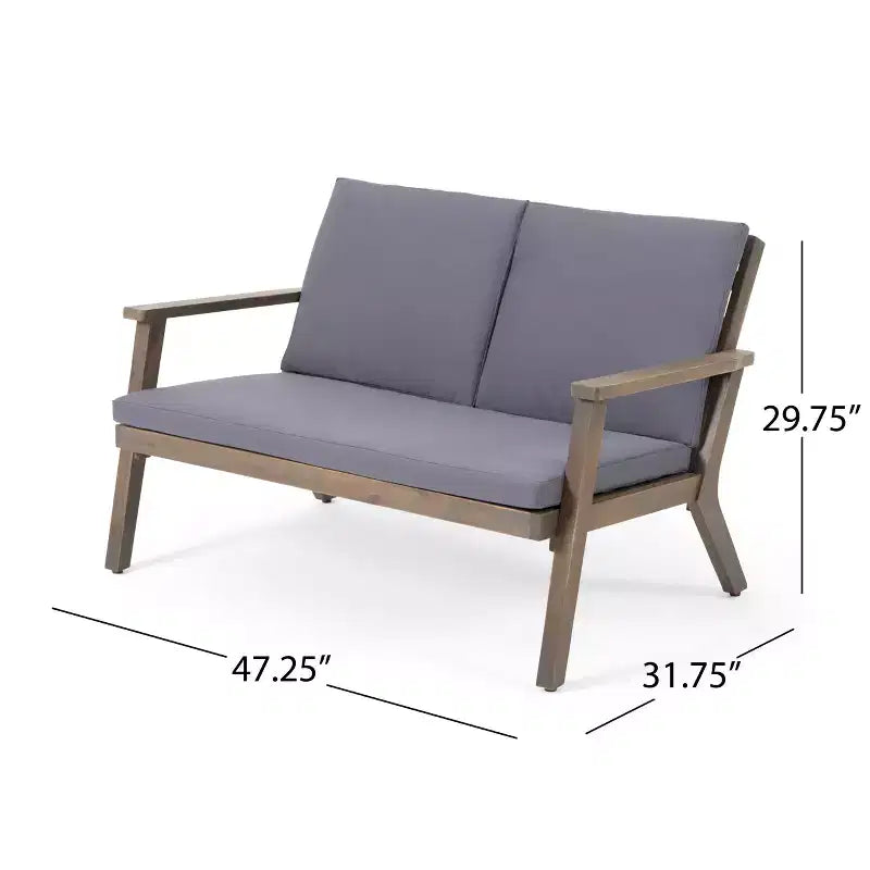 GDFStudio Deborah Outdoor Acacia Wood Loveseat and Coffee Table Set with Cushions