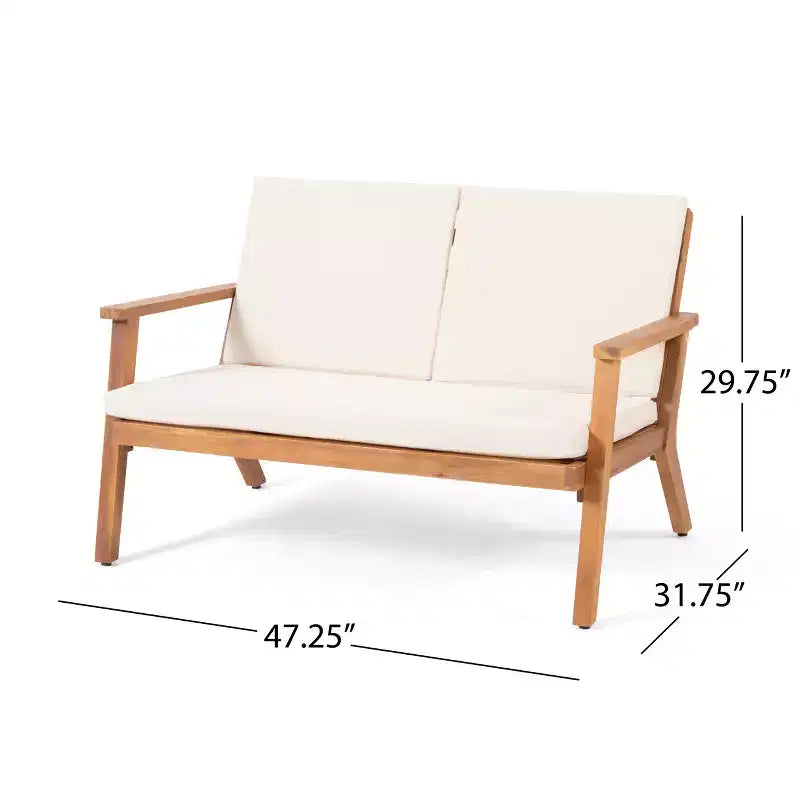 GDFStudio Deborah Outdoor Acacia Wood Loveseat and Coffee Table Set with Cushions