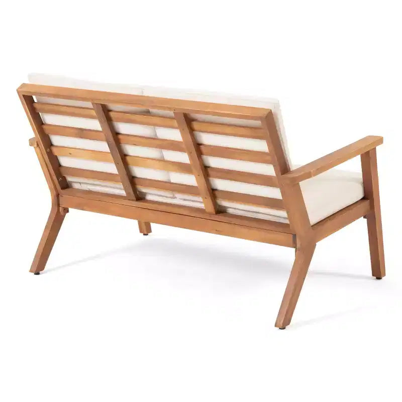 GDFStudio Deborah Outdoor Acacia Wood Loveseat and Coffee Table Set with Cushions