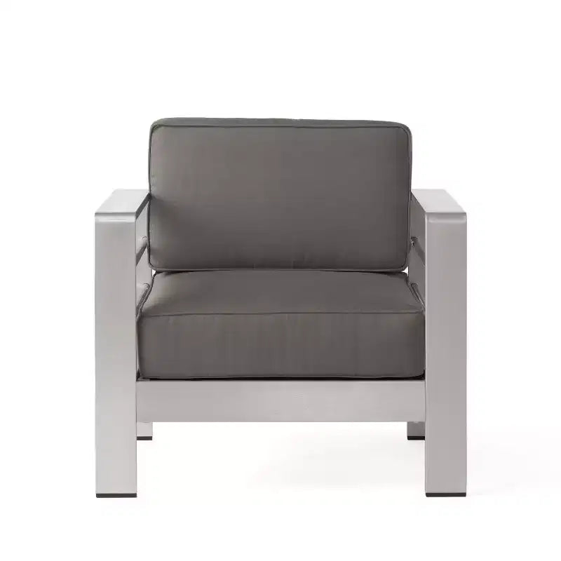 Christopher Knight Home Cape Coral Outdoor Aluminum 4 Piece Club Chair and Ottoman Set with Cushions, Khaki/Silver
