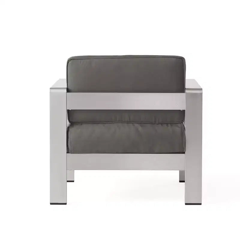 Christopher Knight Home Cape Coral Outdoor Aluminum 4 Piece Club Chair and Ottoman Set with Cushions, Khaki/Silver