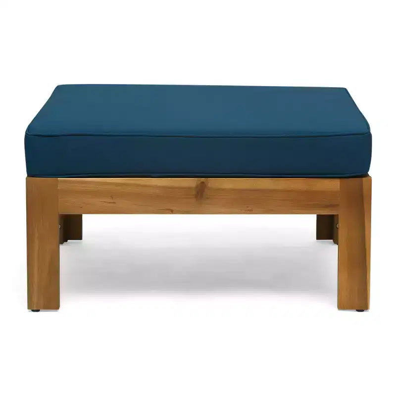 GDFStudio Cavendish Outdoor Acacia Wood 3 Seater Sofa Chat Set with Ottoman