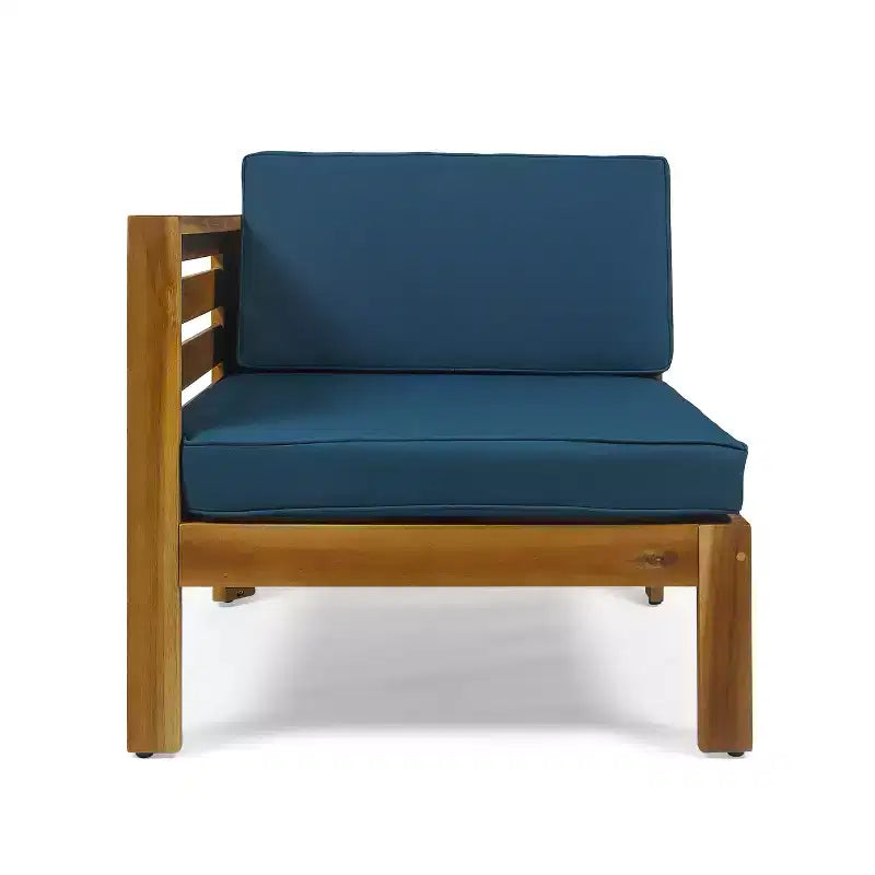 GDFStudio Cavendish Outdoor Acacia Wood 3 Seater Sofa Chat Set with Ottoman