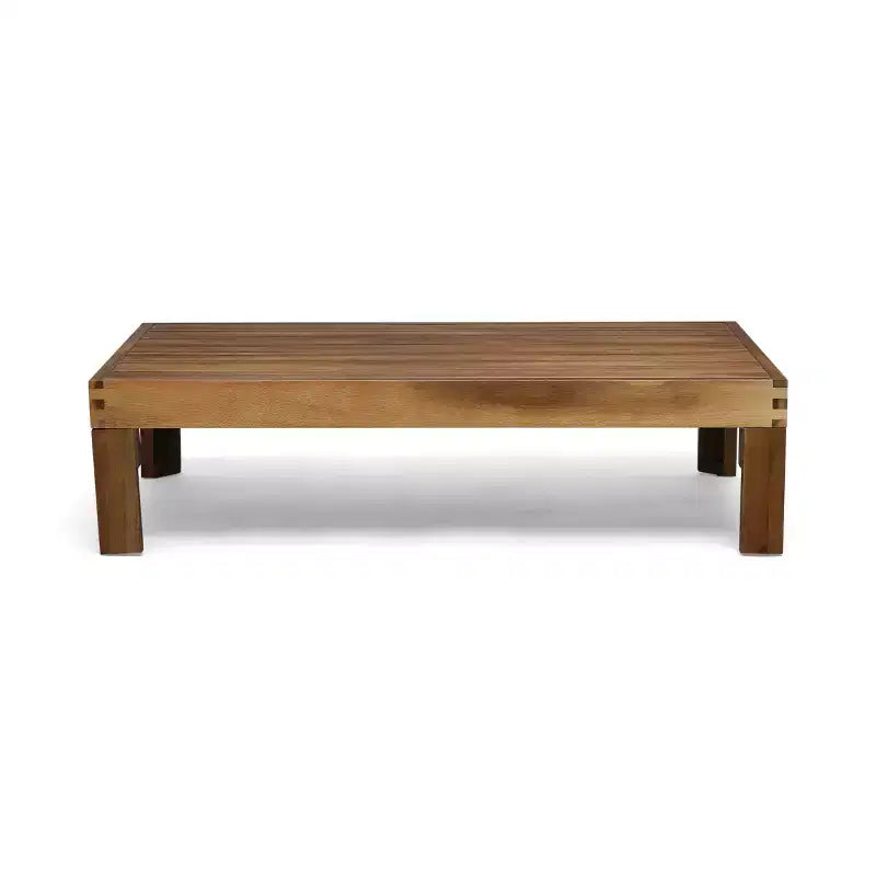 GDFStudio Cavendish Outdoor Acacia Wood 3 Seater Sofa Chat Set with Ottoman