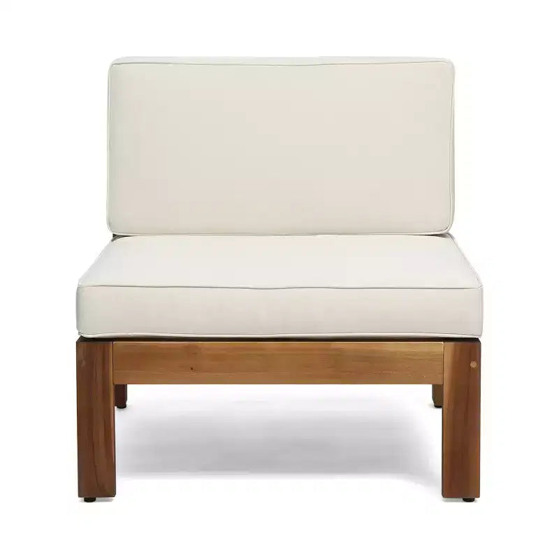 GDFStudio Cavendish Outdoor Acacia Wood 3 Seater Sofa Chat Set with Ottoman