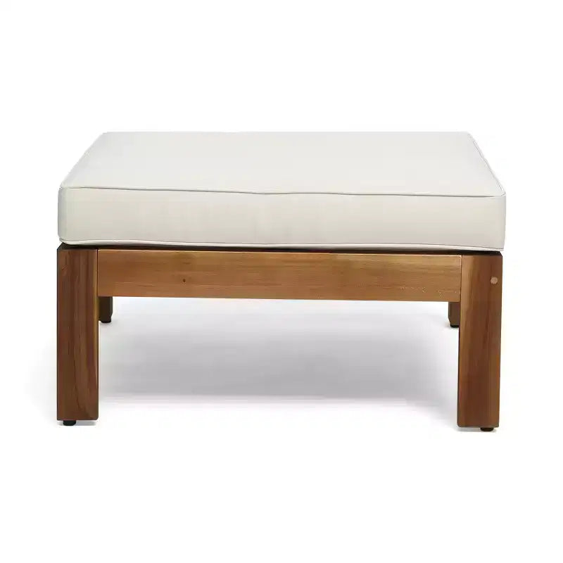 GDFStudio Cavendish Outdoor Acacia Wood 3 Seater Sofa Chat Set with Ottoman