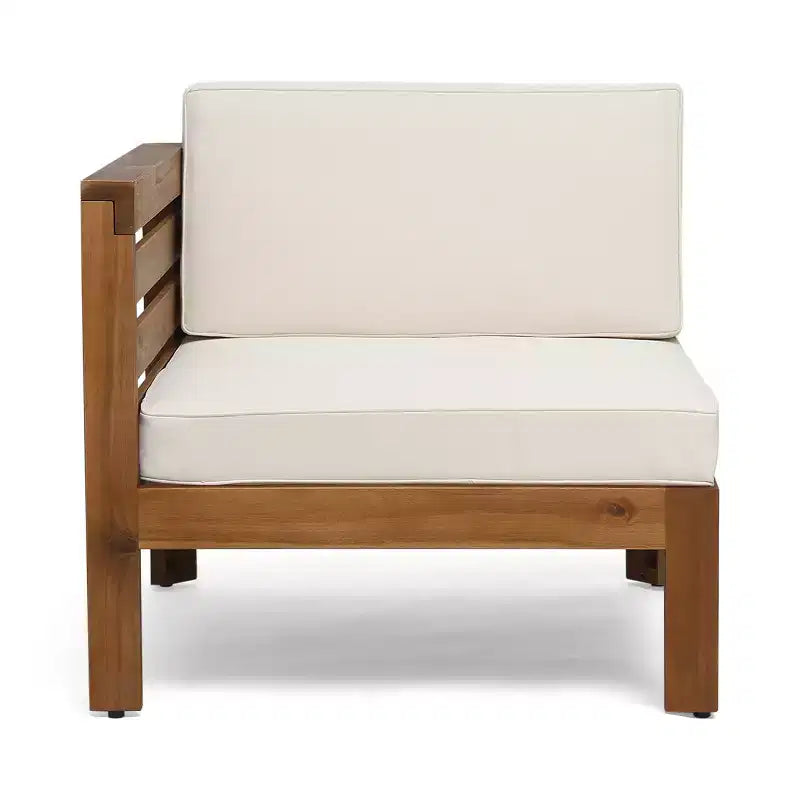 GDFStudio Cavendish Outdoor Acacia Wood 3 Seater Sofa Chat Set with Ottoman
