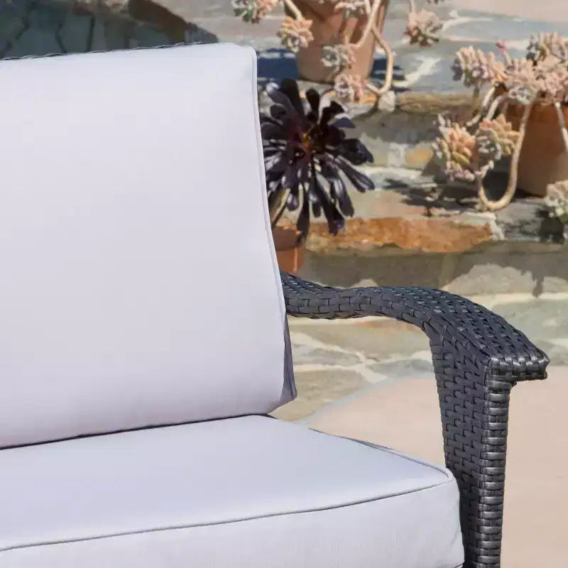 GDFStudio Hilary Outdoor Wicker 4 Seater Chat Set with Water Resistant Cushions