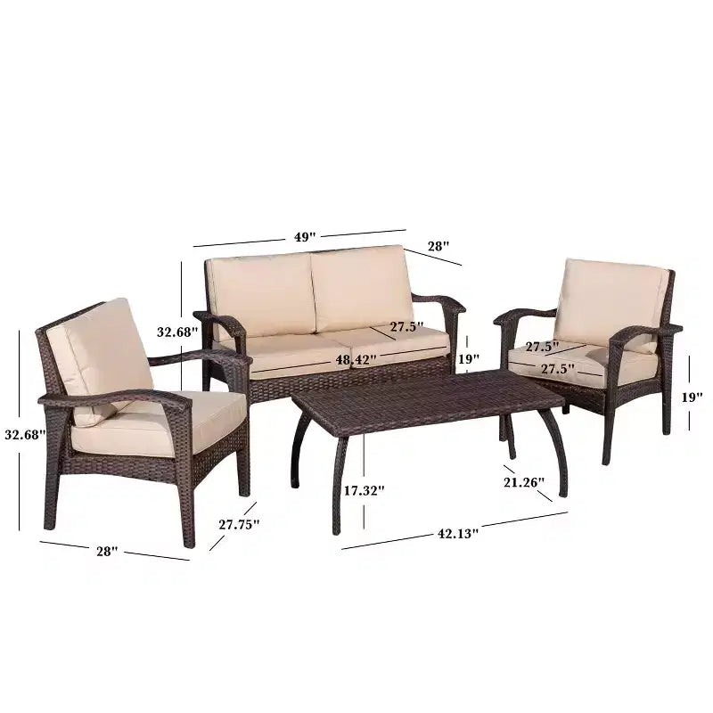 GDFStudio Hilary Outdoor Wicker 4 Seater Chat Set with Water Resistant Cushions