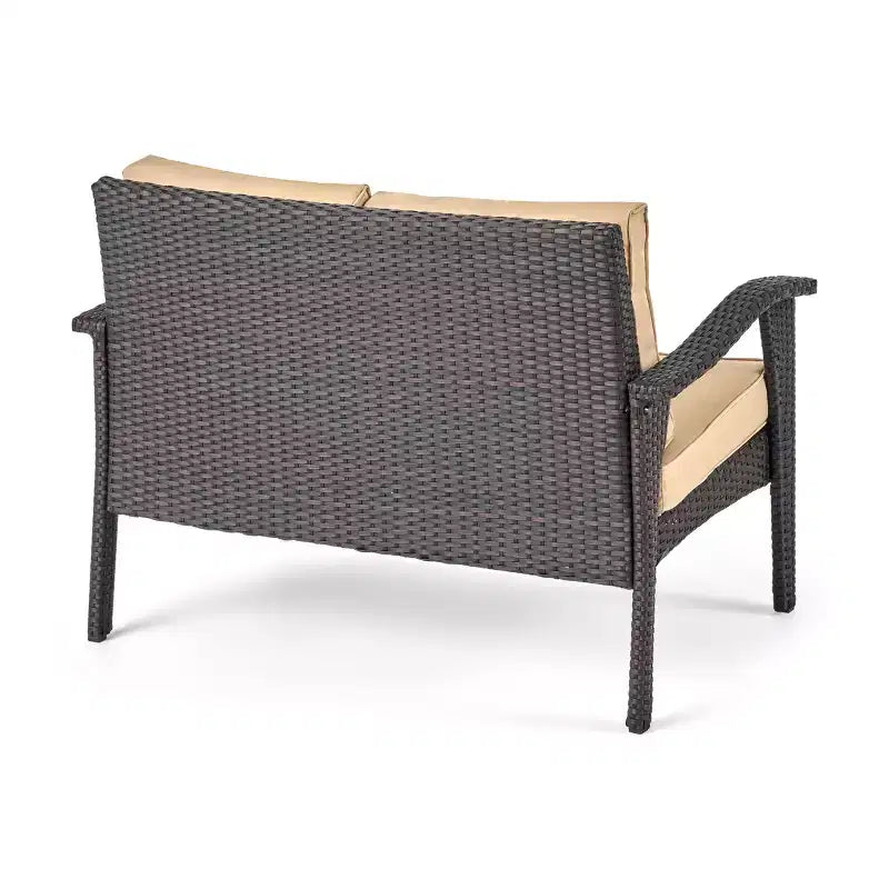 GDFStudio Hilary Outdoor Wicker 4 Seater Chat Set with Water Resistant Cushions