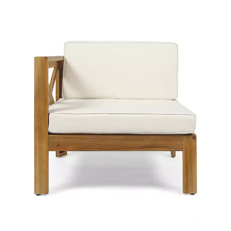 GDFStudio Allaire Acacia Wood 3 Seater Sectional Sofa Set with Ottoman