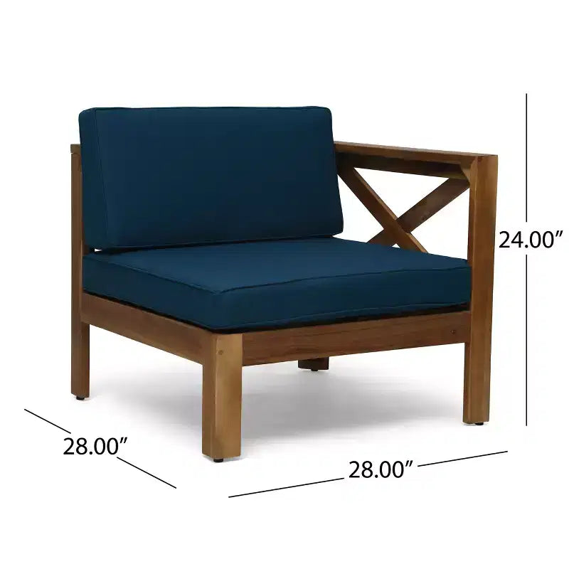 GDFStudio Allaire Acacia Wood 3 Seater Sectional Sofa Set with Ottoman