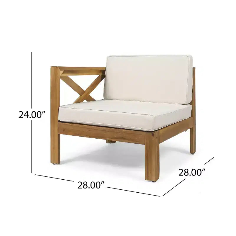GDFStudio Allaire Acacia Wood 3 Seater Sectional Sofa Set with Ottoman