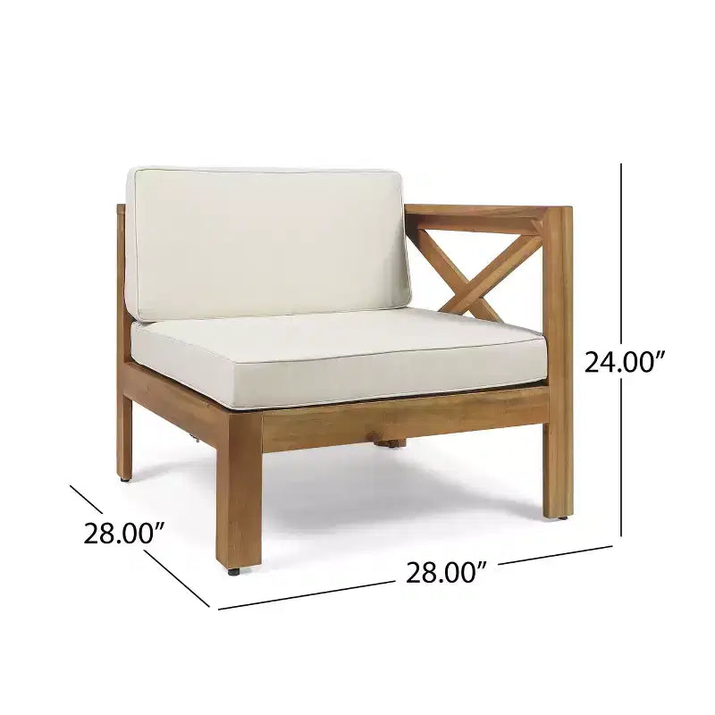 GDFStudio Allaire Acacia Wood 3 Seater Sectional Sofa Set with Ottoman