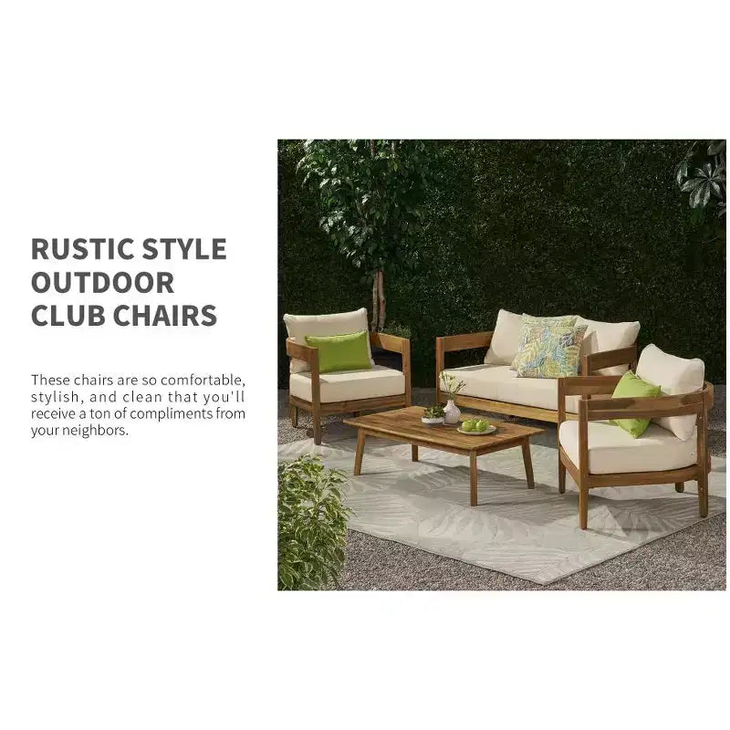 Christopher Knight Home Brooklyn Outdoor 4 Piece Acacia Wood Chat Set with Cushions