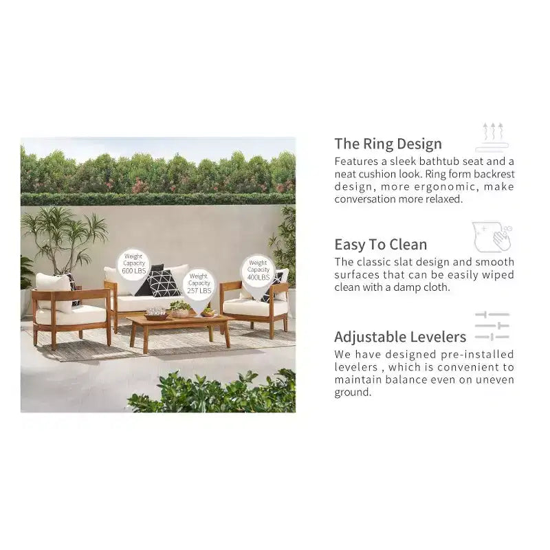 Christopher Knight Home Brooklyn Outdoor 4 Piece Acacia Wood Chat Set with Cushions