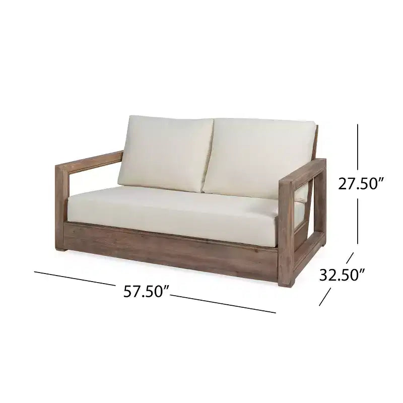 GDFStudio Andrae Outdoor Acacia Wood Loveseat and Coffee Table Set with Cushions