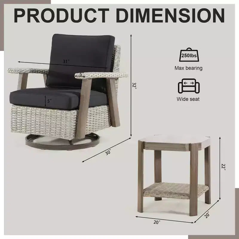 UPTIOT Outdoor Rocking Polyethylene (PE) Wicker Chair with Cushions