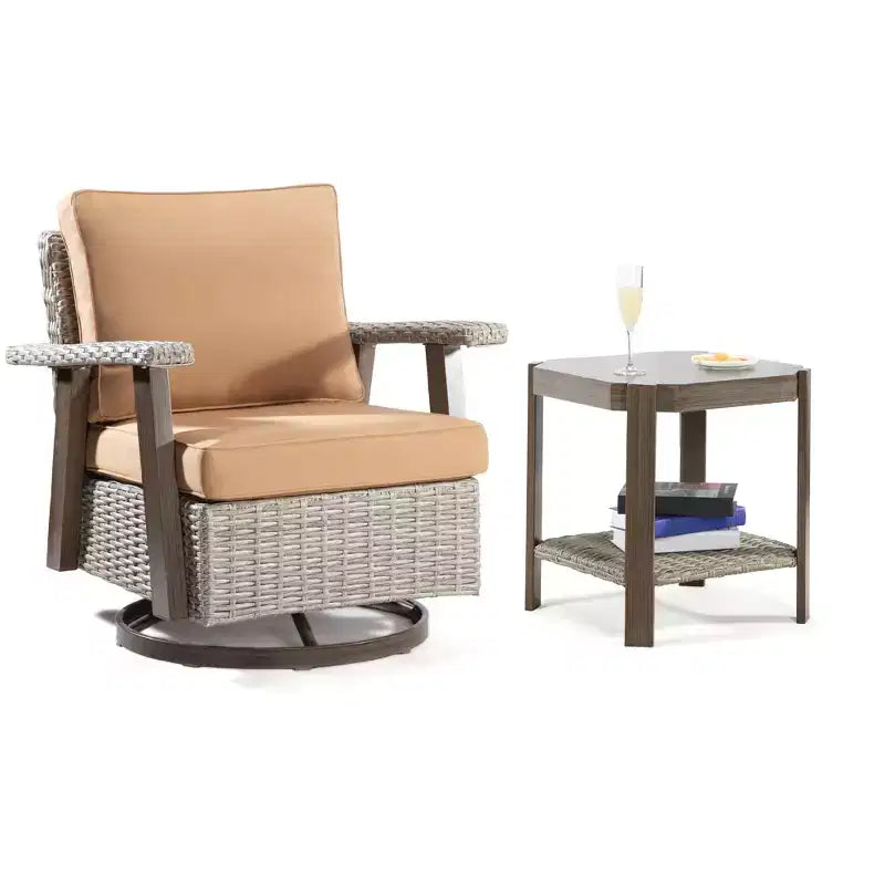 UPTIOT Outdoor Rocking Polyethylene (PE) Wicker Chair with Cushions