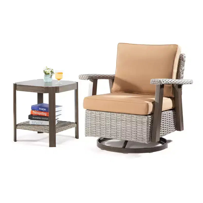 UPTIOT Outdoor Rocking Polyethylene (PE) Wicker Chair with Cushions