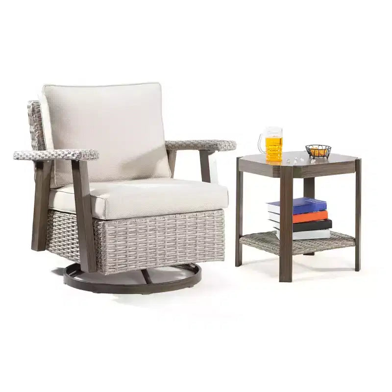 UPTIOT Outdoor Rocking Polyethylene (PE) Wicker Chair with Cushions