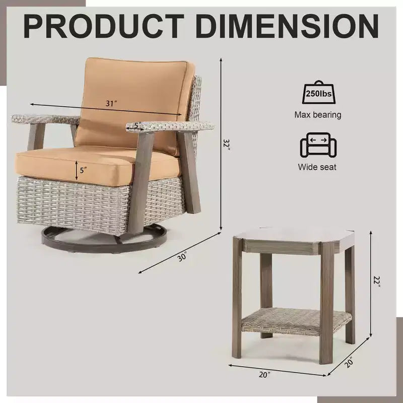 UPTIOT Outdoor Rocking Polyethylene (PE) Wicker Chair with Cushions
