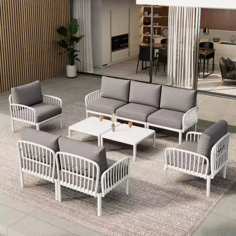Christopher Knight Home Leah 7 Seater Outdoor Plastic and Glass Upholstered Conversation Set