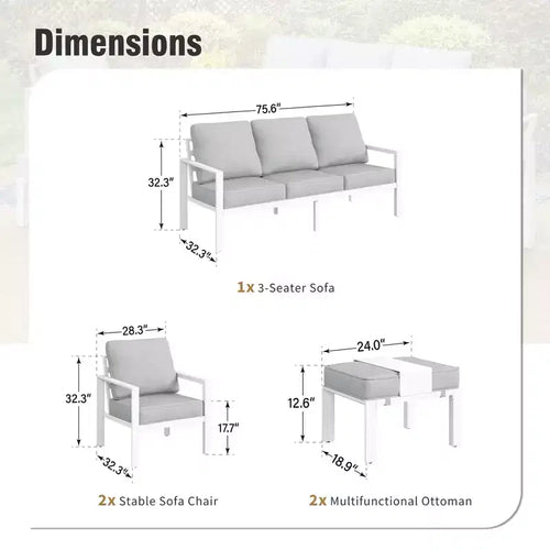 Captiva Designs 5-teiliges Outdoor-Terrassen-Sitzgruppen-Set aus Aluminium mit Fußhocker