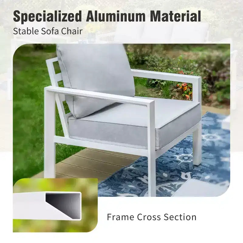 Captiva Designs 5PC Aluminum Outdoor Patio Conversation Set with Ottoman