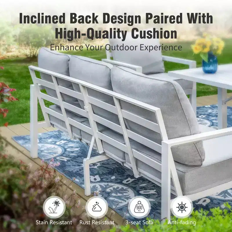 Captiva Designs 5PC Aluminum Outdoor Patio Conversation Set with Ottoman