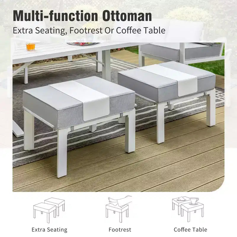 Captiva Designs 5PC Aluminum Outdoor Patio Conversation Set with Ottoman
