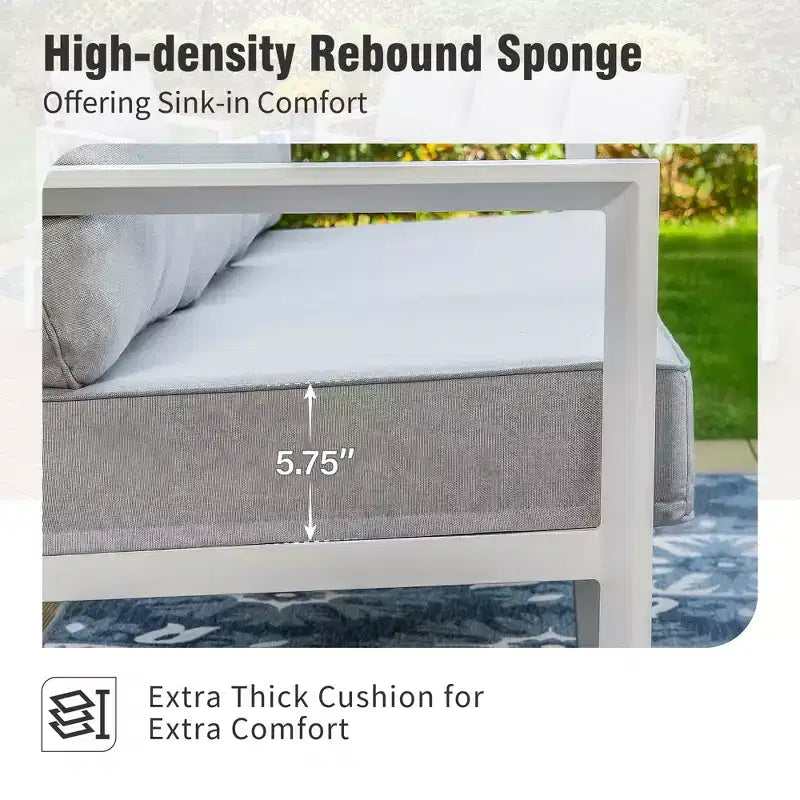 Captiva Designs 5PC Aluminum Outdoor Patio Conversation Set with Ottoman