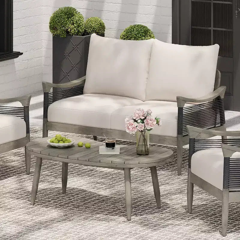 Christopher Knight Home Abell 2 Piece Outdoor Woven Rope Acacia Wood Upholstered Seating Set