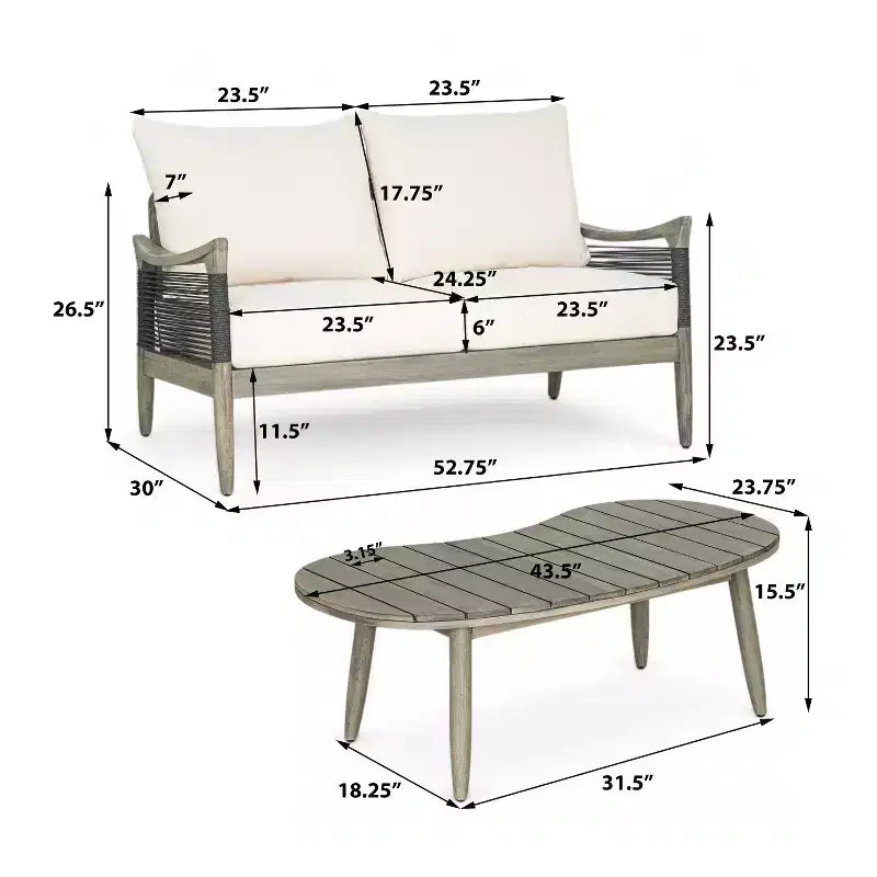 Christopher Knight Home Abell 2 Piece Outdoor Woven Rope Acacia Wood Upholstered Seating Set