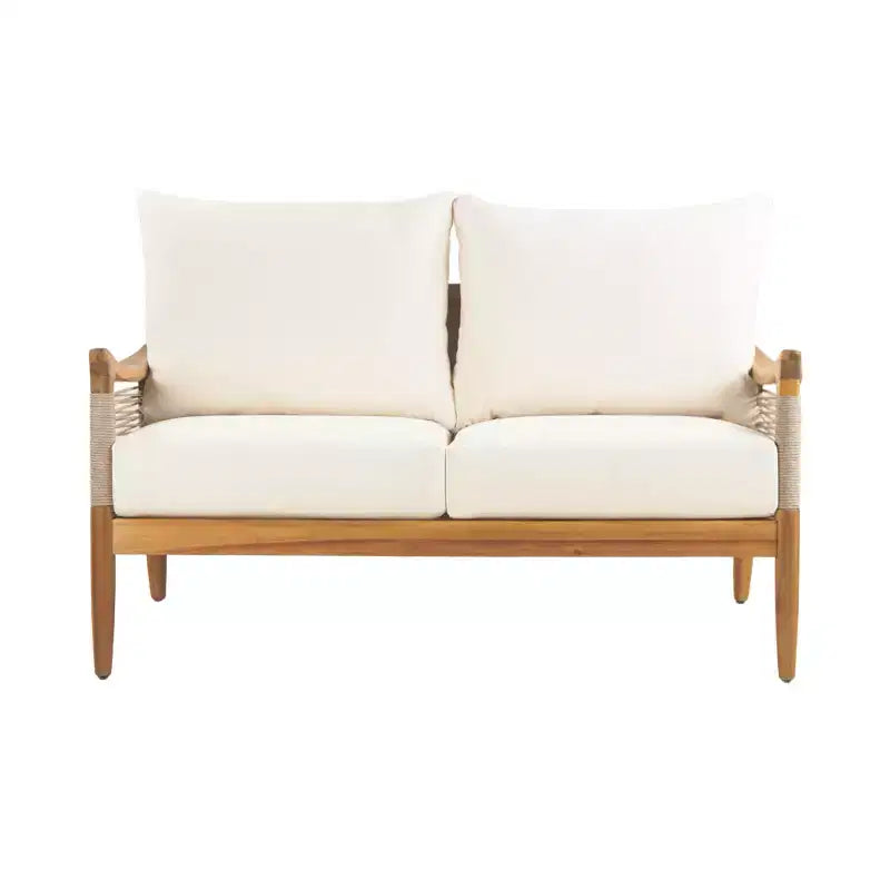 Christopher Knight Home Abell 2 Piece Outdoor Woven Rope Acacia Wood Upholstered Seating Set