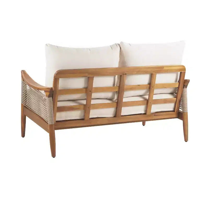 Christopher Knight Home Abell 2 Piece Outdoor Woven Rope Acacia Wood Upholstered Seating Set