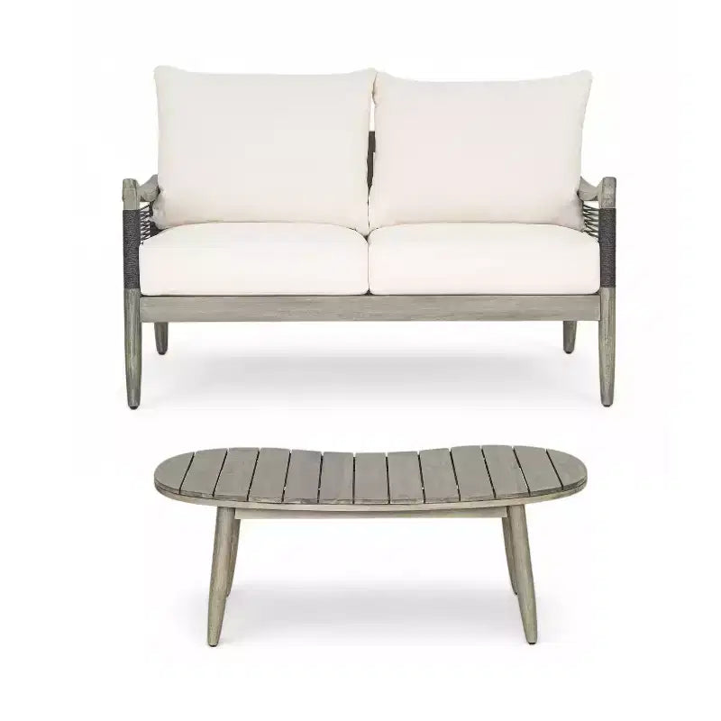 Christopher Knight Home Abell 2-teiliges Outdoor-Sitzgruppen-Set aus geflochtenem Seil und Akazienholz mit Polsterung