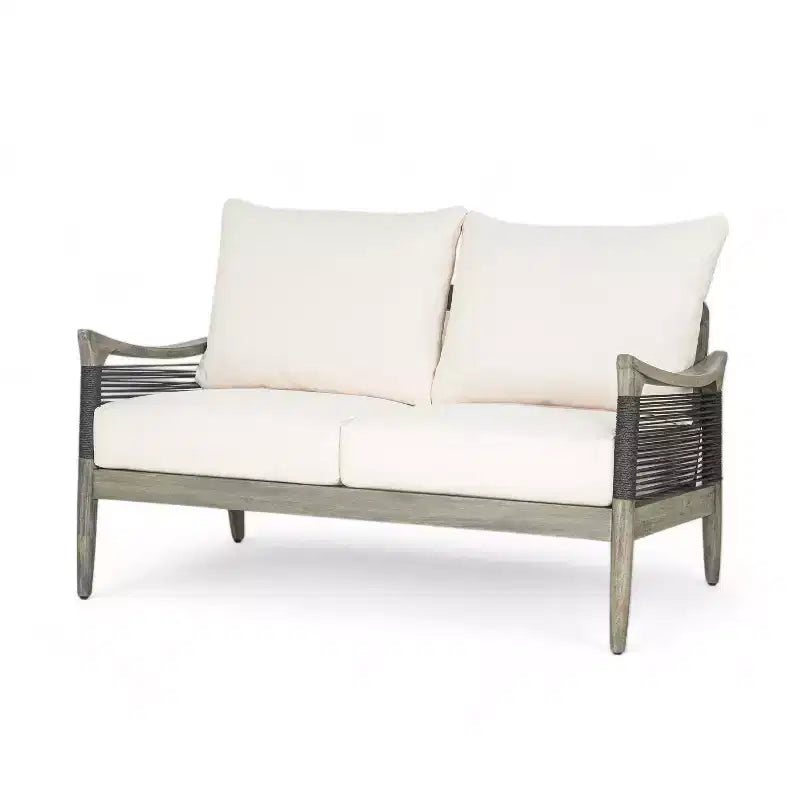 Christopher Knight Home Abell 4 Pieces Outdoor Woven Rope Acacia Wood Upholstered Seating Set