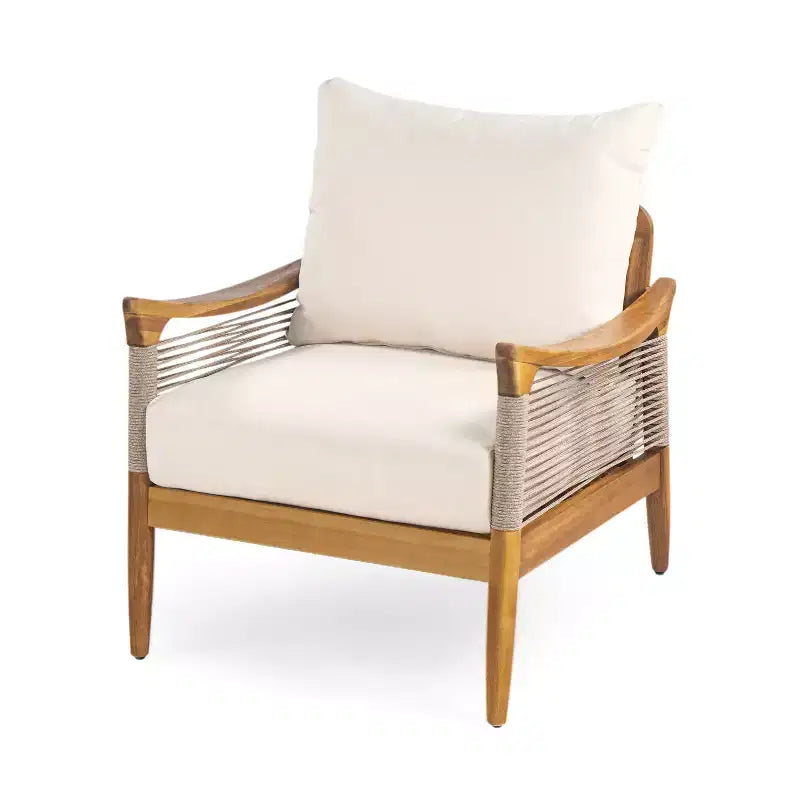 Christopher Knight Home Abell 4 Pieces Outdoor Woven Rope Acacia Wood Upholstered Seating Set
