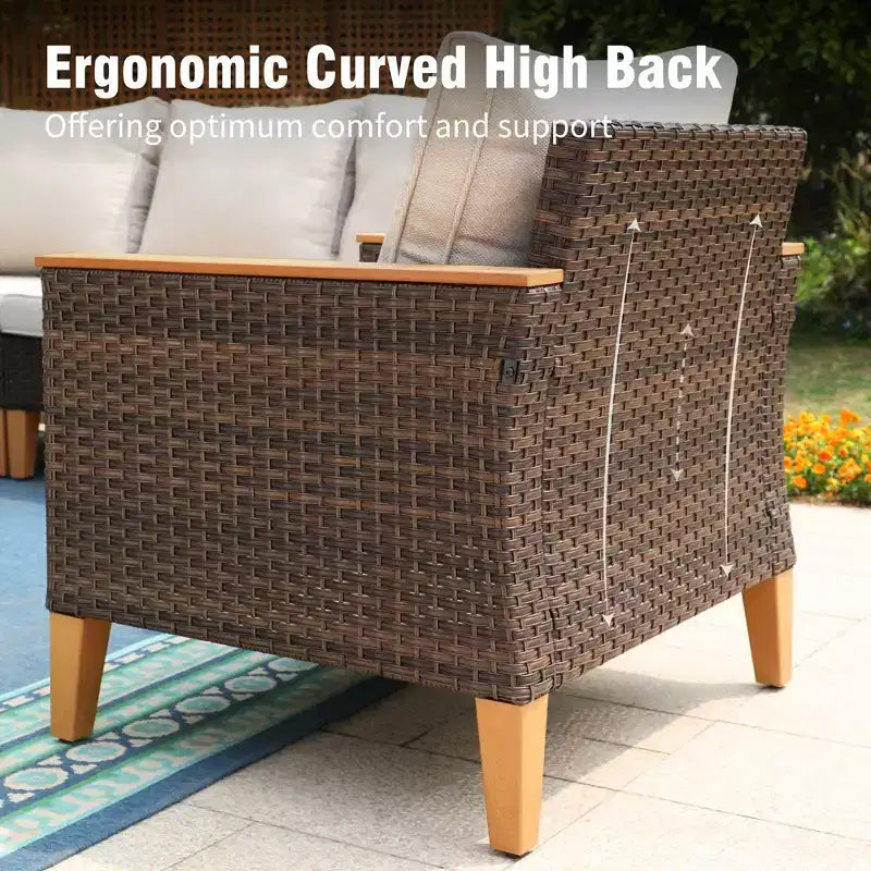 Captiva Designs 7pc Wicker Outdoor Patio Rattan Sectional Conversation Set with Cushioned Ottoman