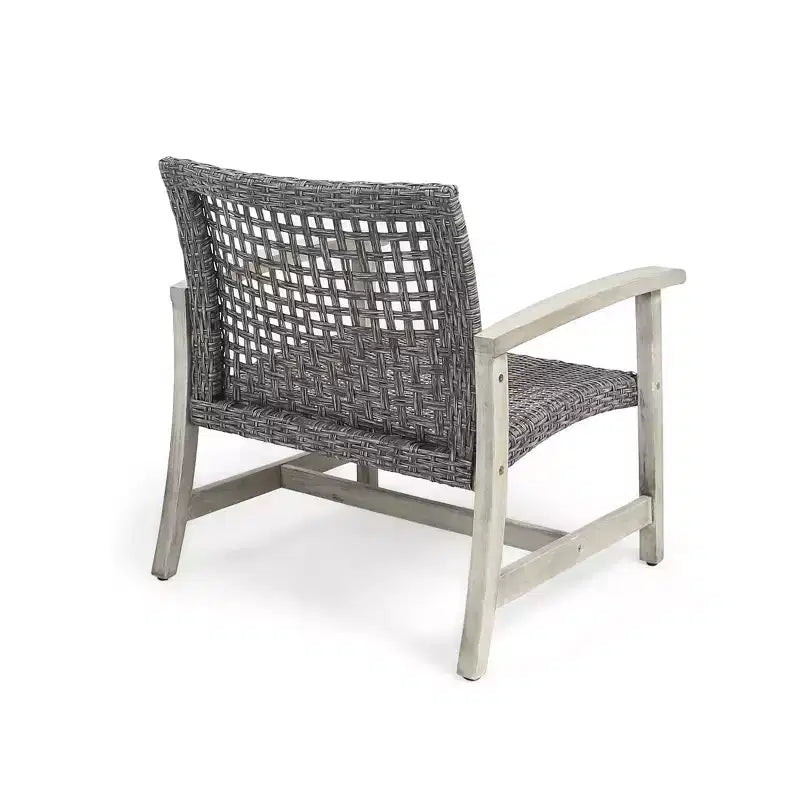 Christopher Knight Home Breakwater Outdoor Acacia Wood and Wicker 4 Seater Chat Set with 50,000BTU Fire Pit
