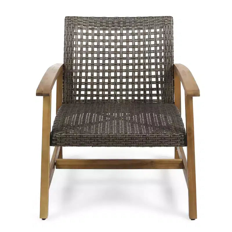Christopher Knight Home Breakwater Outdoor Acacia Wood and Wicker 4 Seater Chat Set with 50,000BTU Fire Pit