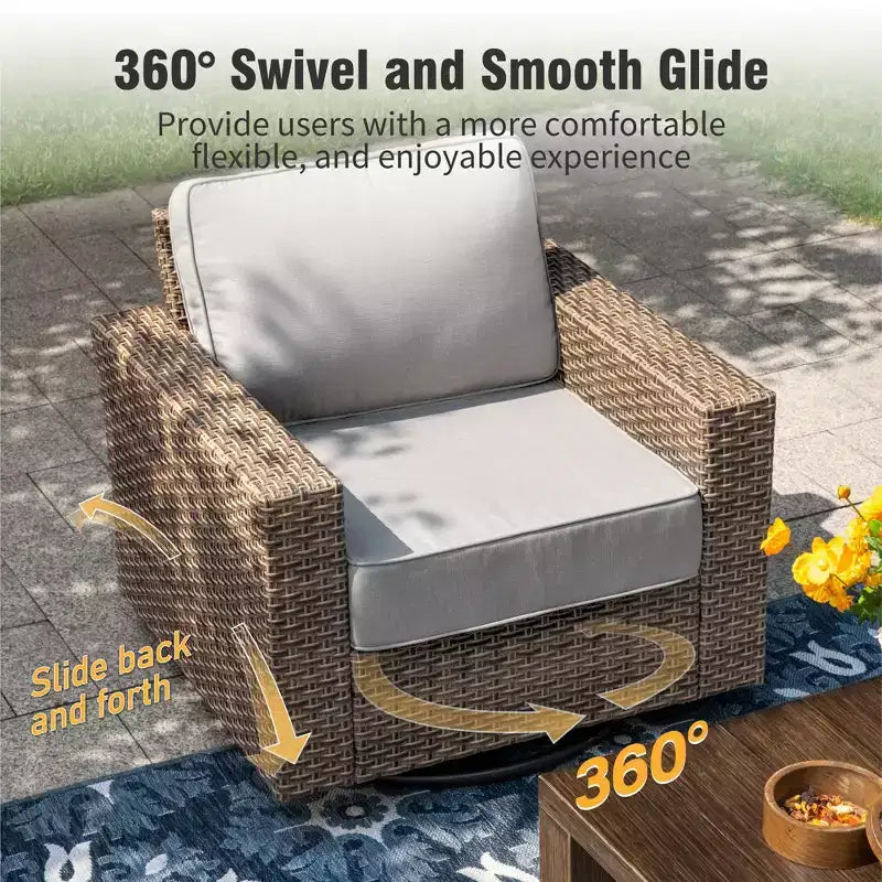 Captiva Designs 6pc Wicker Outdoor Patio Conversation Set with swivel Coffee Table and Ottoman for Backyard Deck Poolside