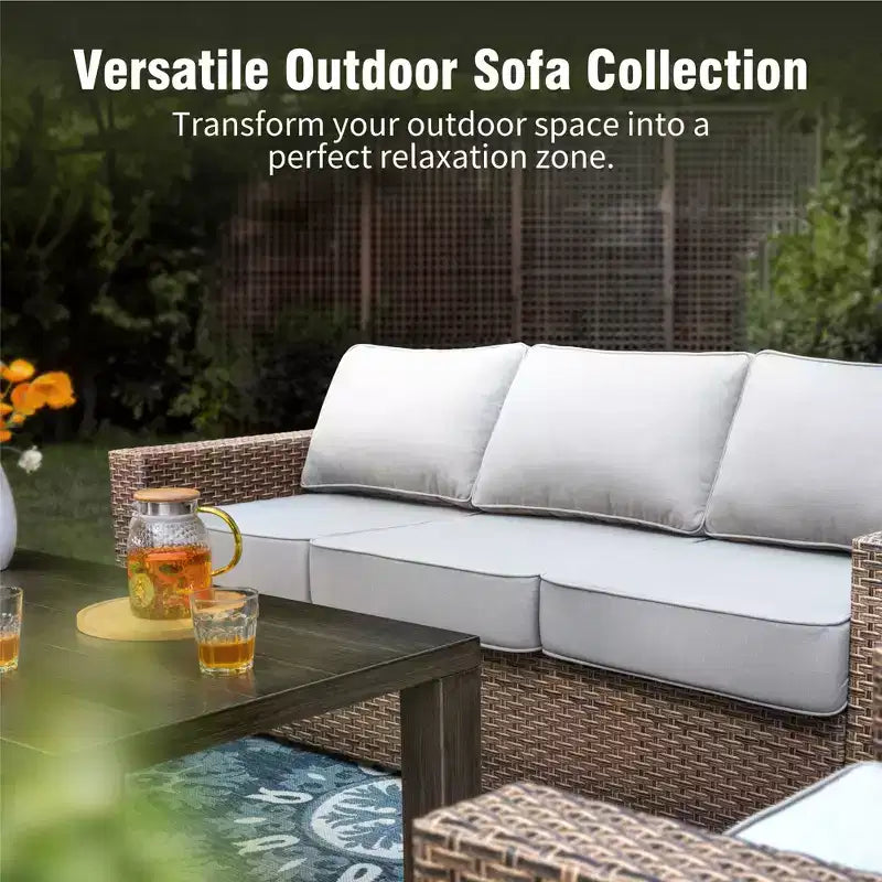 Captiva Designs 6pc Wicker Outdoor Patio Conversation Set with swivel Coffee Table and Ottoman for Backyard Deck Poolside