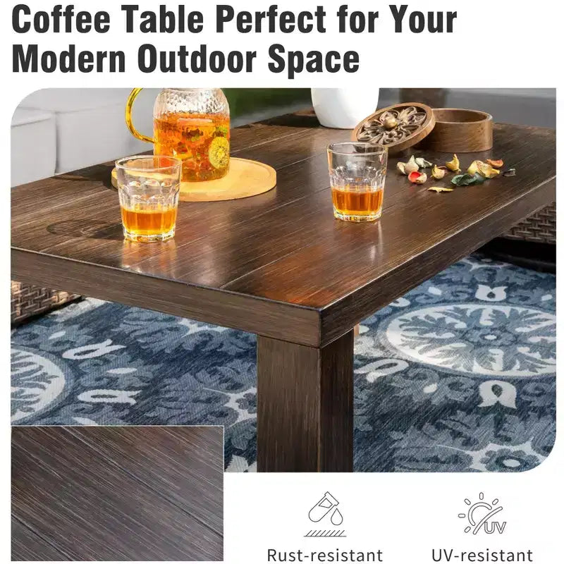 Captiva Designs 6pc Wicker Outdoor Patio Conversation Set with swivel Coffee Table and Ottoman for Backyard Deck Poolside