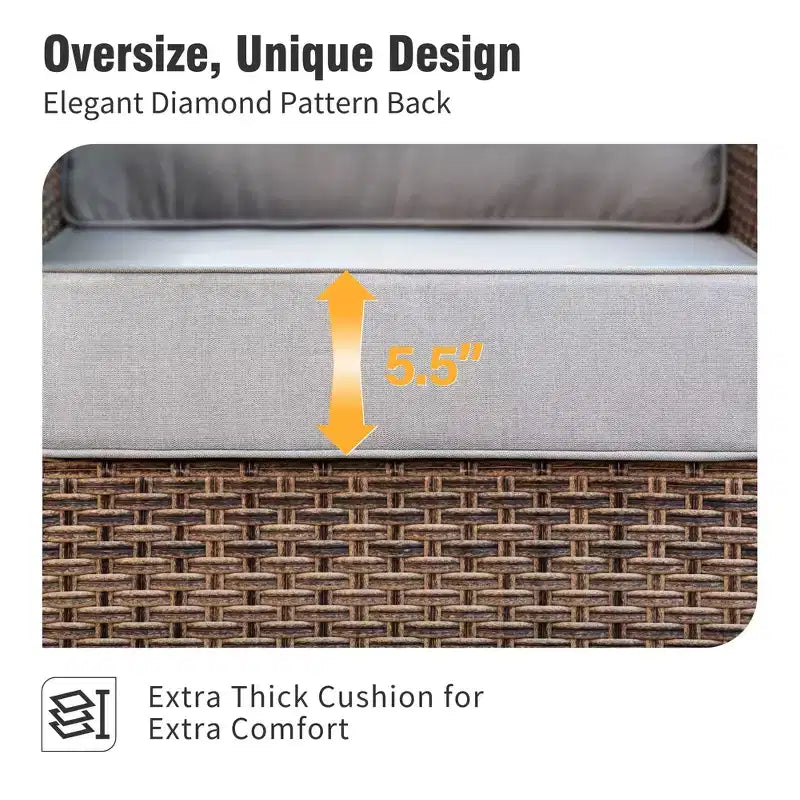 Captiva Designs 6pc Wicker Outdoor Patio Conversation Set with swivel Coffee Table and Ottoman for Backyard Deck Poolside