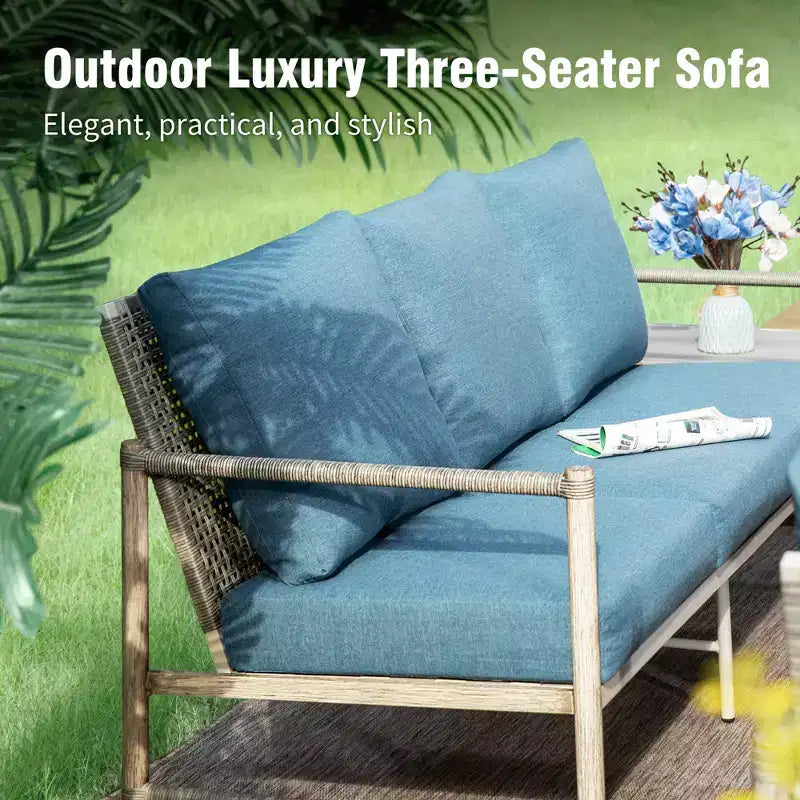 Captiva Designs 6pc Outdoor Wicker Patio Conversation Set with Coffee Table for Poolside, Backyard