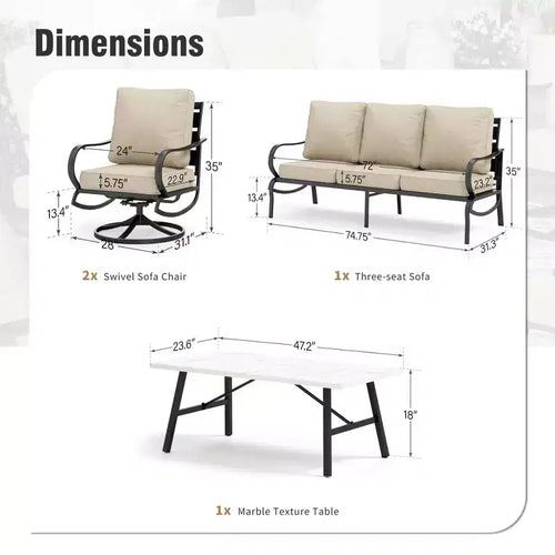 Captiva Designs 4-tlg. Gartenmöbel-Set aus Metall mit drehbaren Sesseln für Garten, Veranda und Hinterhof