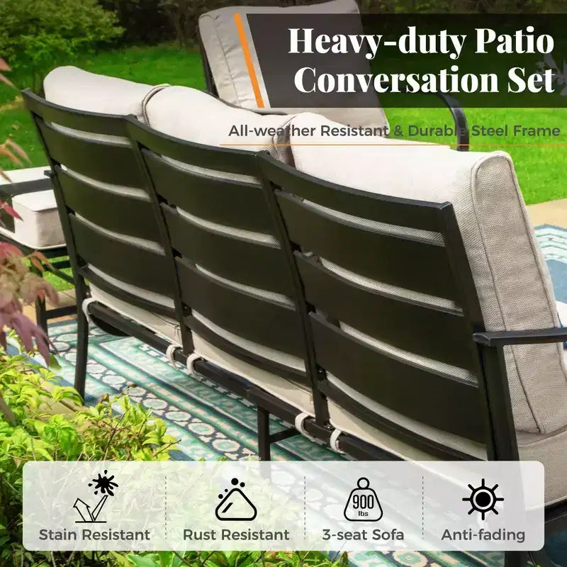 Captiva Designs 4 PCS Metal Patio Furniture Conversation Set with Swivel Armchairs for Garden Porch Backyard